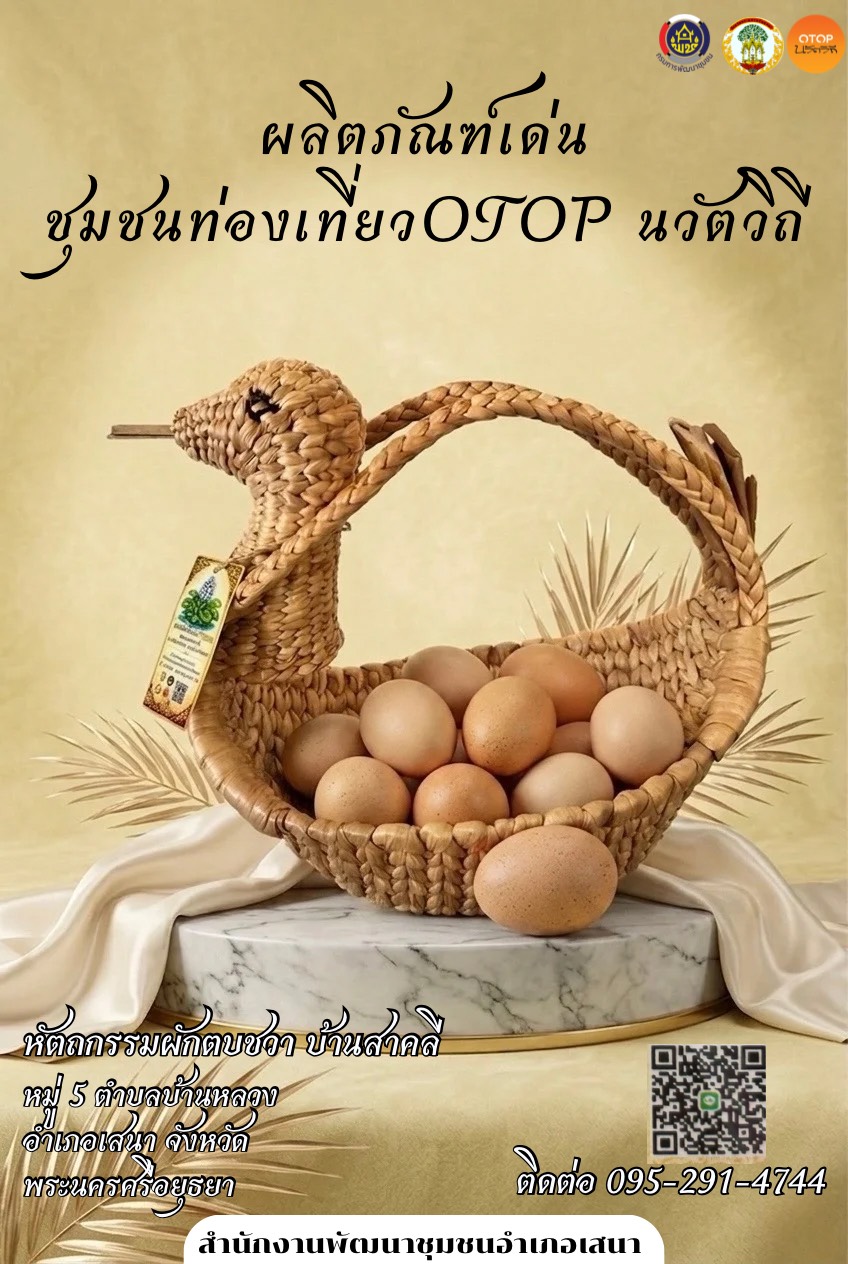 📢สพอ.เสนา🍃 :  ใครเห็นเป็นต้องทัก! ชวนเที่ยว ชิม ช้อป OTOP นวัตวิถี "ตะกร้าเป็ดนำโชคจากผักตบชวา" 🎋